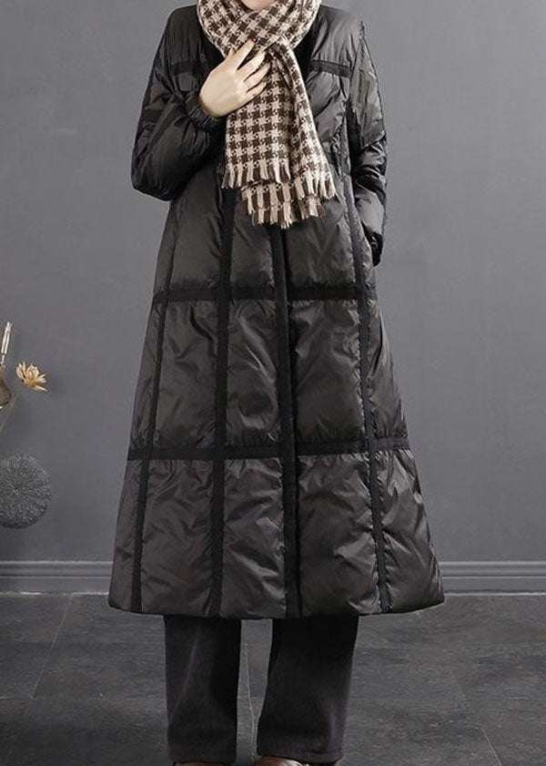 Black Patchwork Thick Duck Down Down Coat Oversized Winter