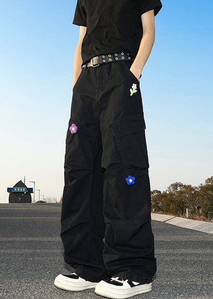 Black Pockets Cotton Summer Pants High Waist