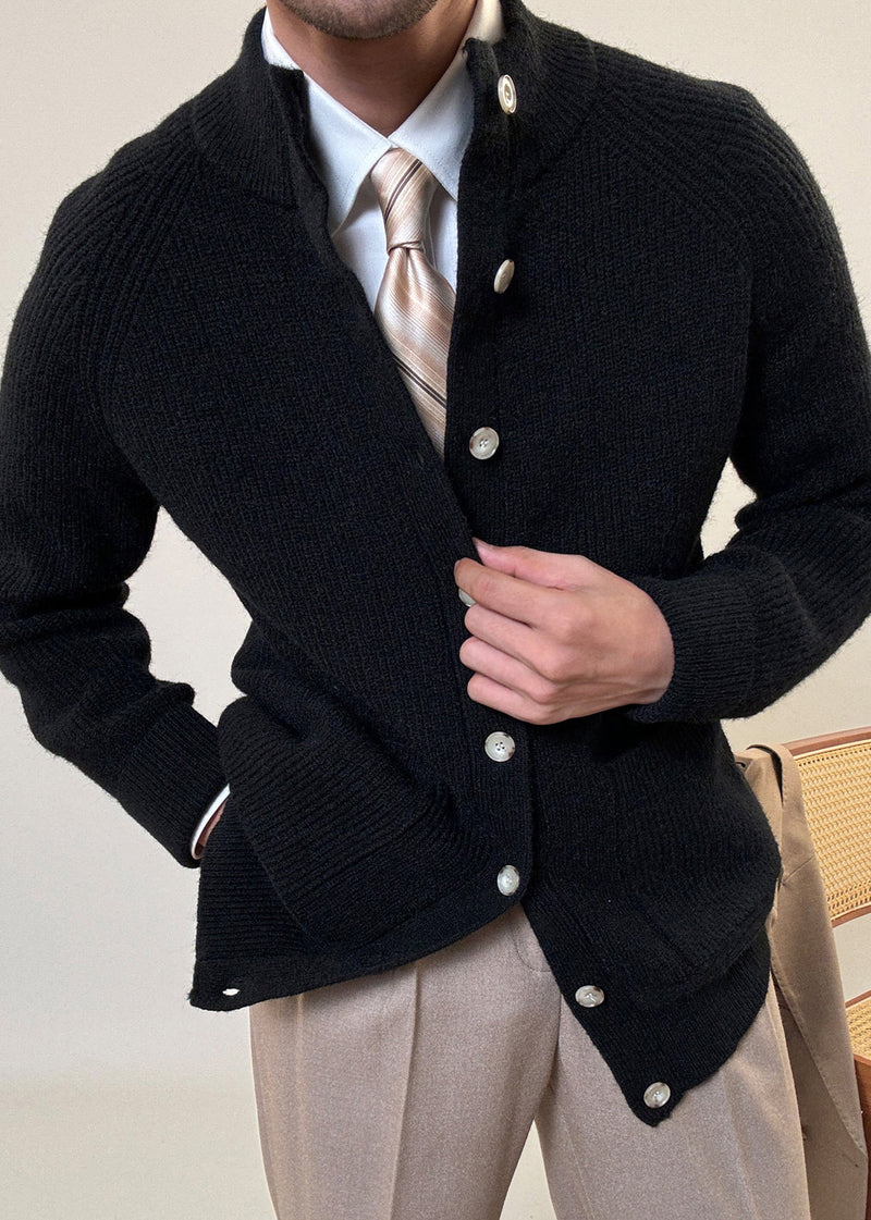 Black Pockets Cozy Cotton Knit Coats Stand Collar