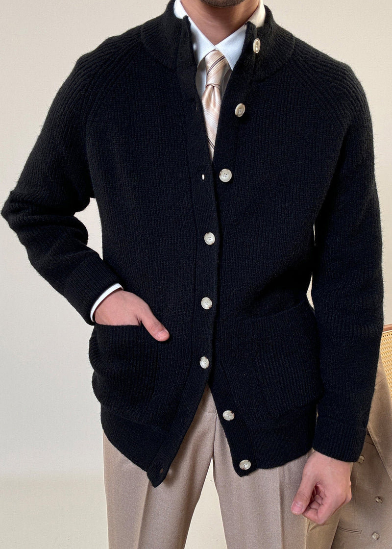 Black Pockets Cozy Cotton Knit Coats Stand Collar