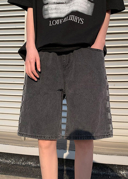 Black Pockets Patchwork Shorts High Waist