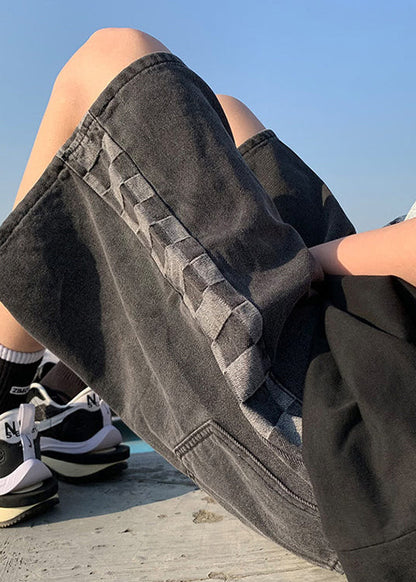 Black Pockets Patchwork Shorts High Waist