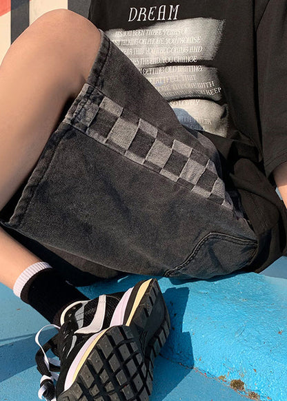 Black Pockets Patchwork Shorts High Waist