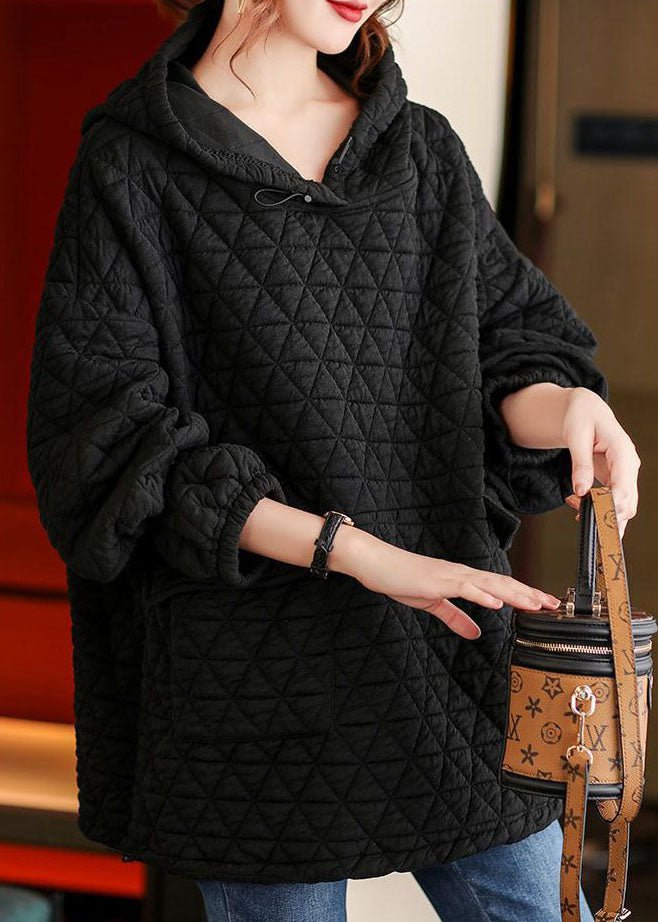 Black Pockets Drawstring Warm Pullover Street Wear Winter
