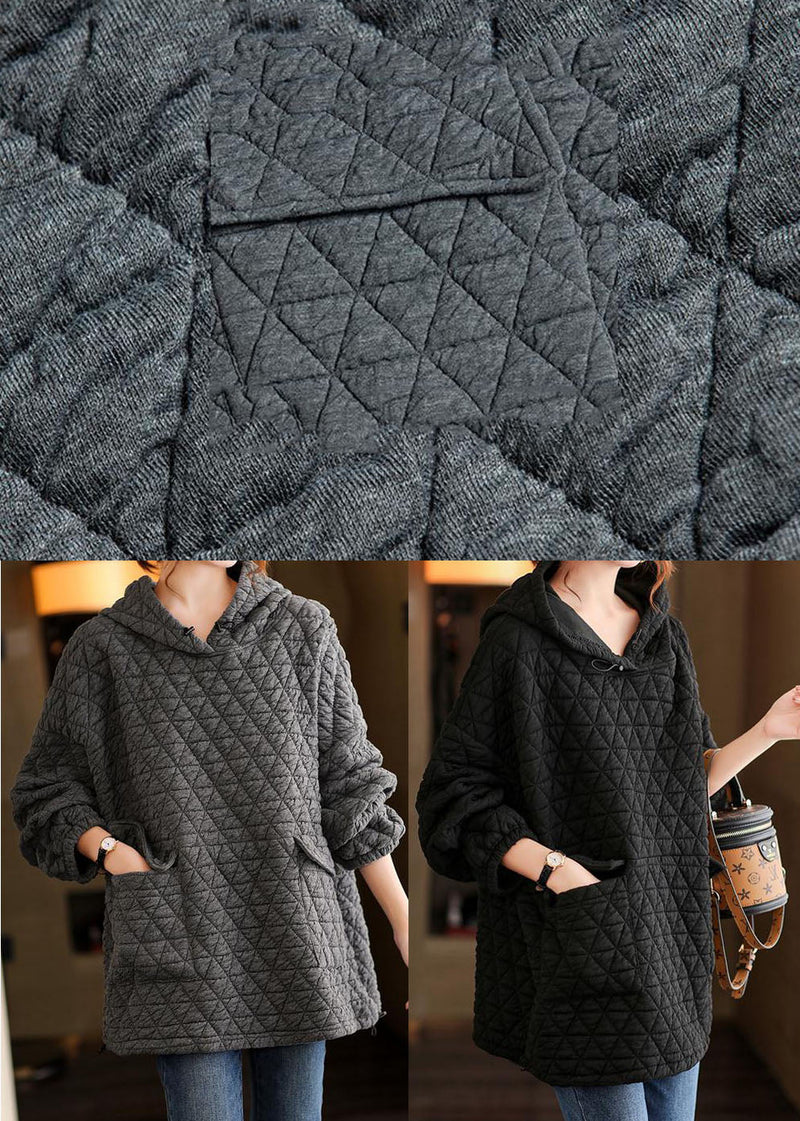 Black Pockets Drawstring Warm Pullover Street Wear Winter
