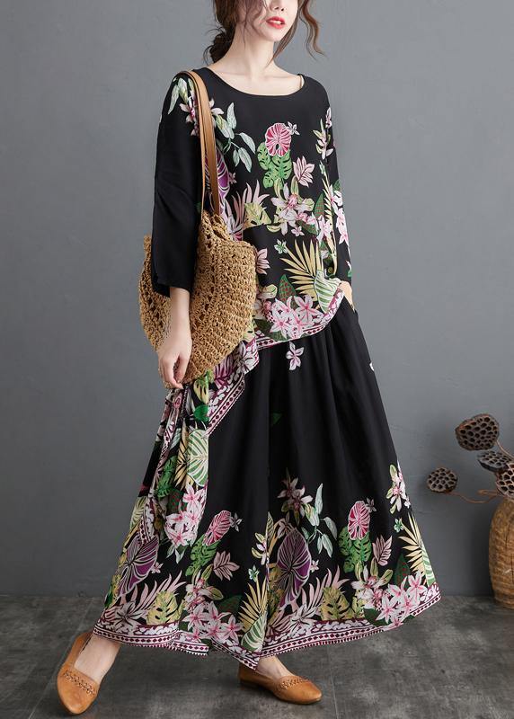 Black Print Suit Spring Large Top Wide Legged Pants Two Pieces