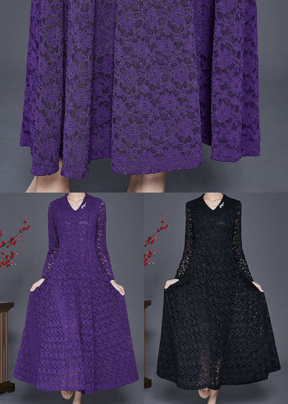 Black Silm Fit Lace a Line Dresses Hollow Out Spring