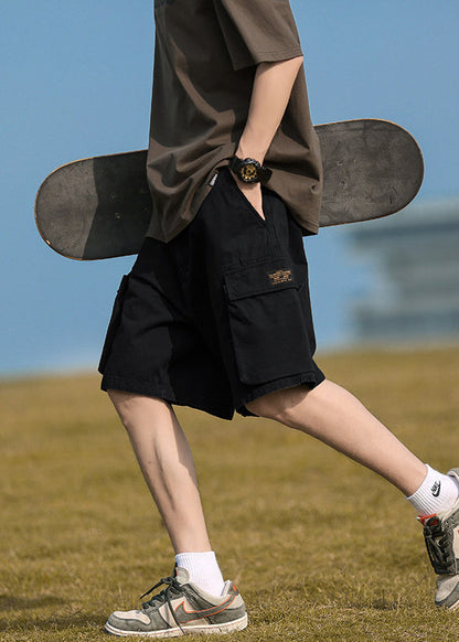 Black Cotton Summer Shorts Elastic Waist