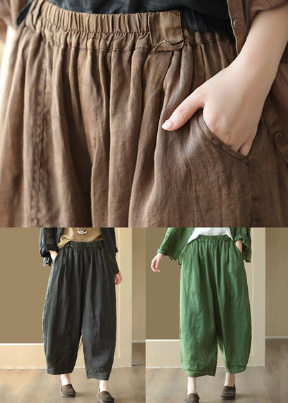 Black Cozy Linen Wide Leg Pants Elastic Waist Summer
