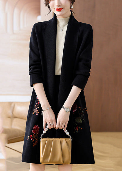 Black Cozy Woolen Maxi Cardigans Spring