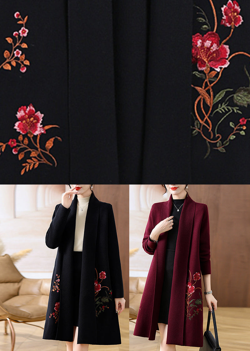 Black Cozy Woolen Maxi Cardigans Spring