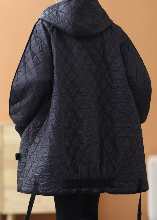 Black Patchwork Thick Parka Zip Up Long Sleeve