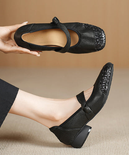 Black Splicing Comfortable Chunky Shoes Sheepskin