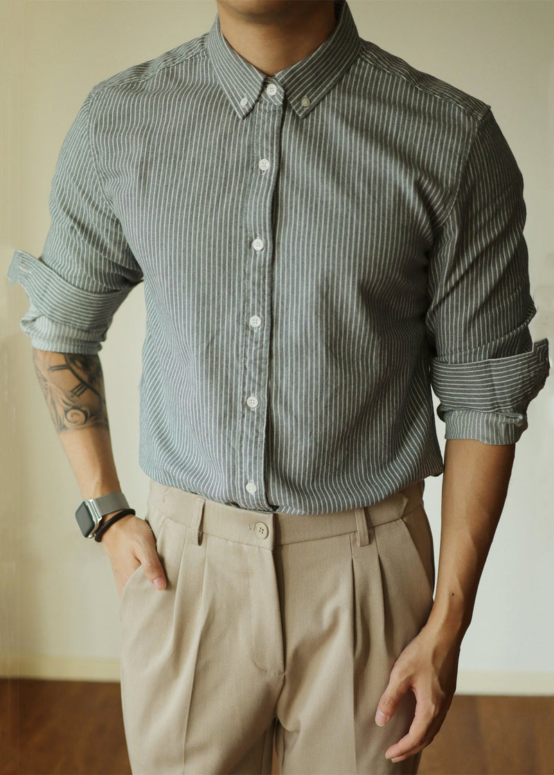 Black Striped Button Cotton Shirt Peter Pan Collar Fall