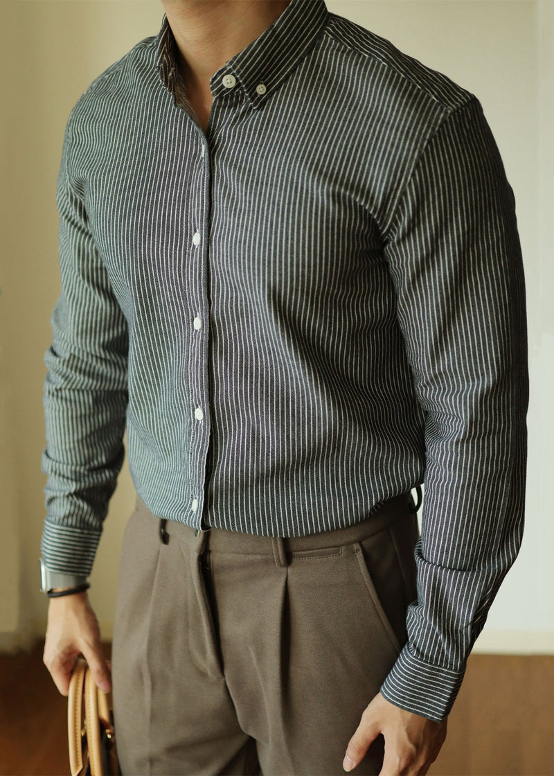 Black Striped Button Cotton Shirt Peter Pan Collar Fall