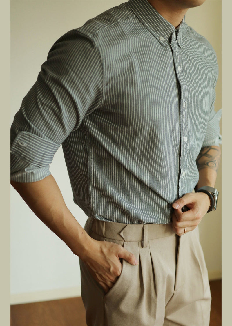 Black Striped Button Cotton Shirt Peter Pan Collar Fall