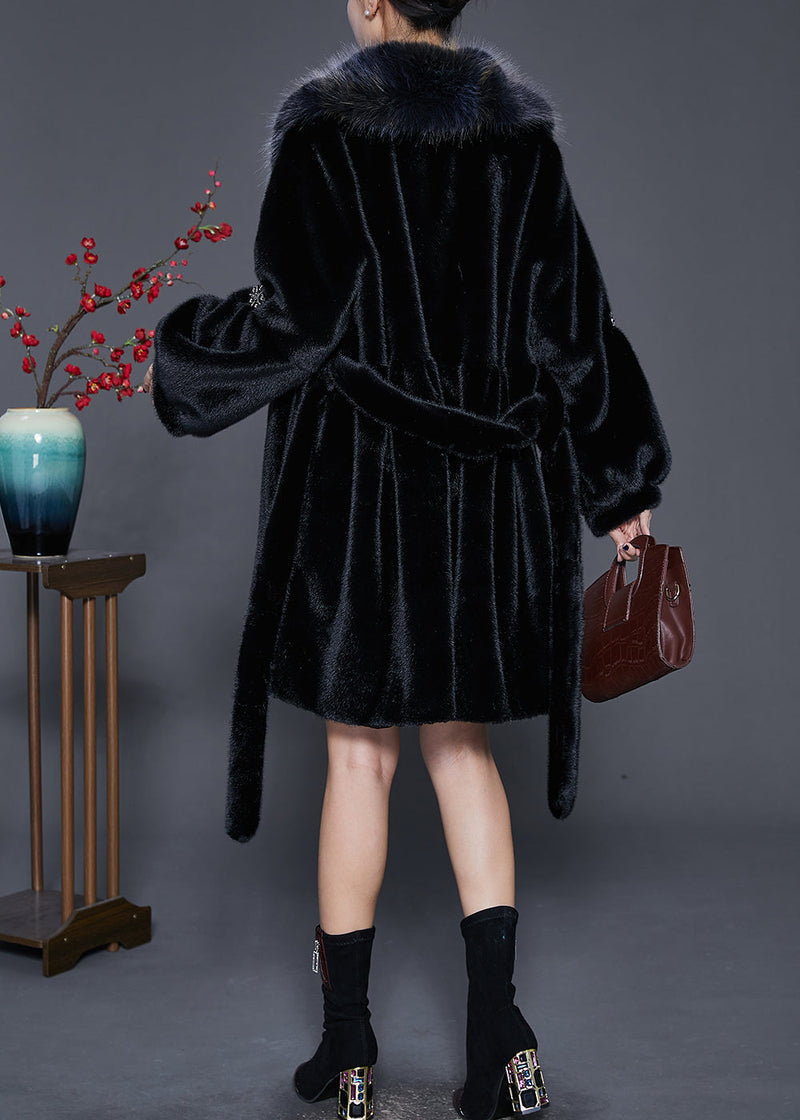 Black Thick Faux Leather and Fur Coat Outwear Oversized Winter