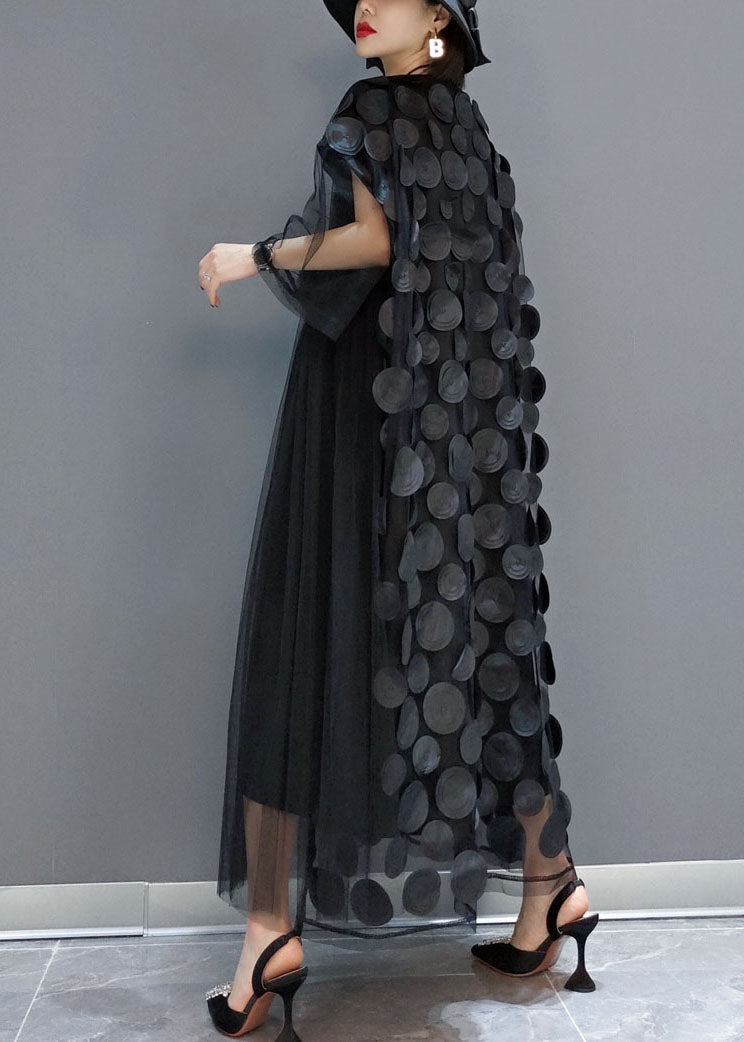 Black Tulle Party Dresses O-neck Asymmetrical Half Sleeve