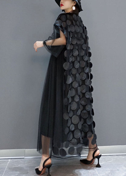 Black Tulle Party Dresses O-neck Asymmetrical Half Sleeve