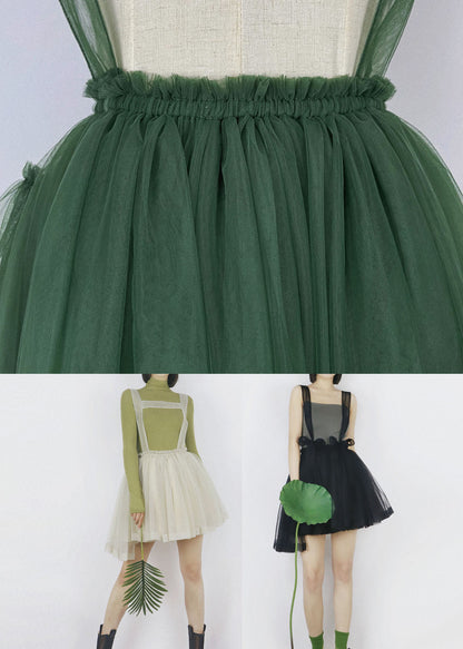 Black Tulle Strap Short Dress Color Elastic Waist Summer