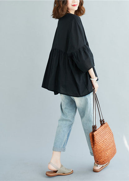 Mulberry V Neck Patchwork Asymmetrical Design Fall Top Three Quarter Sleeve