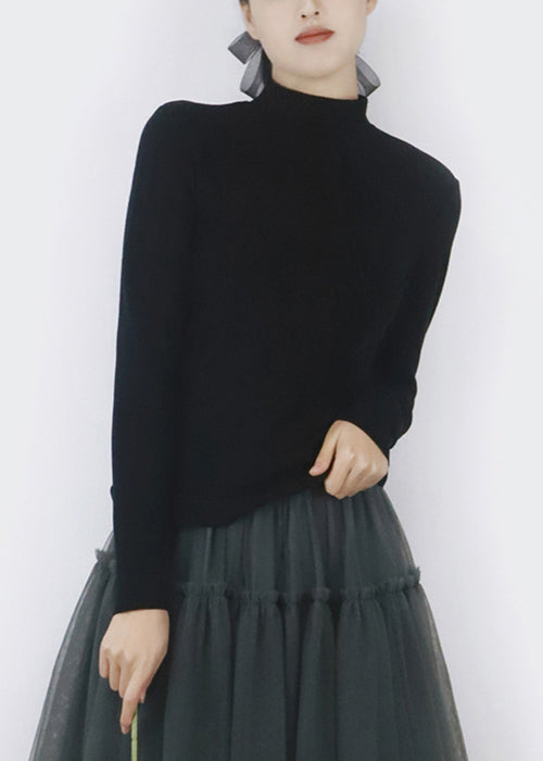 Black Warm Solid Winter T Shirts Turtleneck