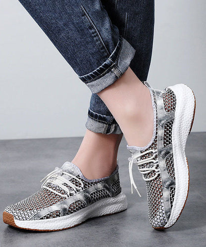 Black White Flat Shoes Platform Breathable Mesh Comfy