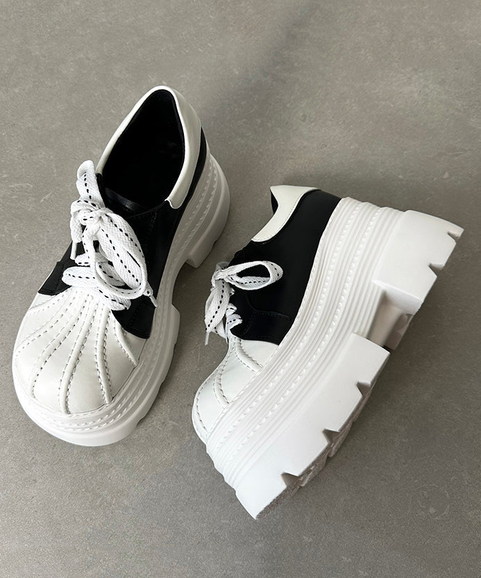 Black White Splicing Platform Loafer Shoes Lace Up