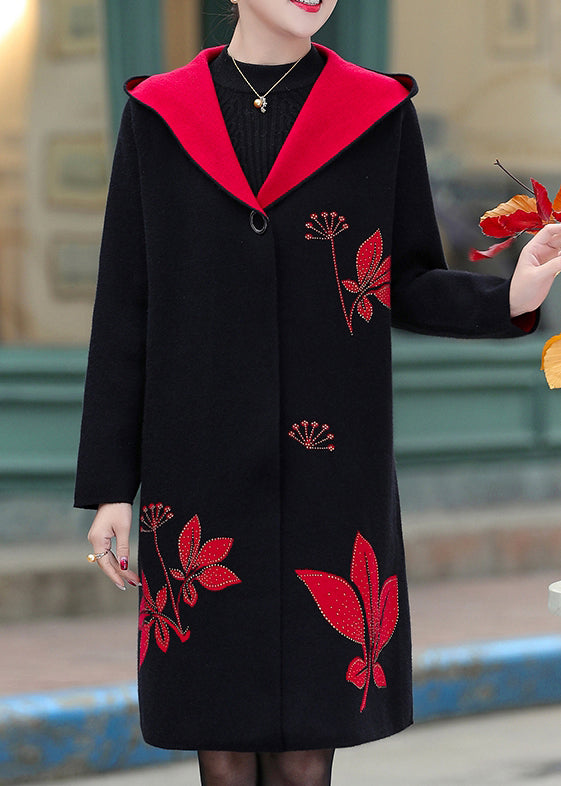 Black Woolen Hoodies Outwear Jacquard Spring