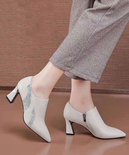 Black Zircon Splicing Versatile Chunky Pointed Toe