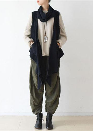 Black Scarf Vest Linen Clothing Fall Winter Outfits