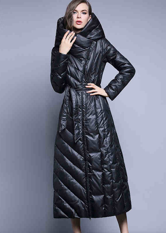 Black Pockets Thick Slim Fit Winter Lengthen Duck Down Coat