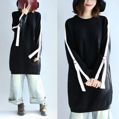 Black Oversized Sweat Dress Warm Spring Dresses Pullover Blouse