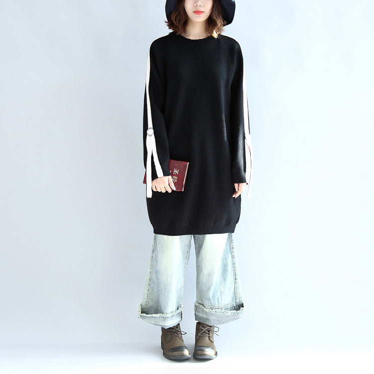 Black Oversized Sweat Dress Warm Spring Dresses Pullover Blouse