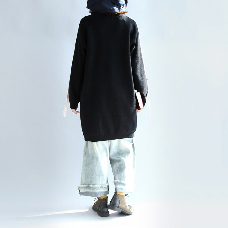 Black Oversized Sweat Dress Warm Spring Dresses Pullover Blouse