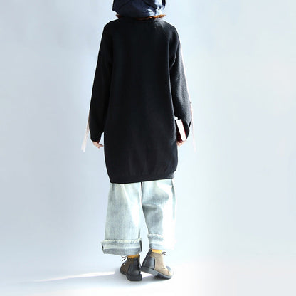 Black Oversized Sweat Dress Warm Spring Dresses Pullover Blouse