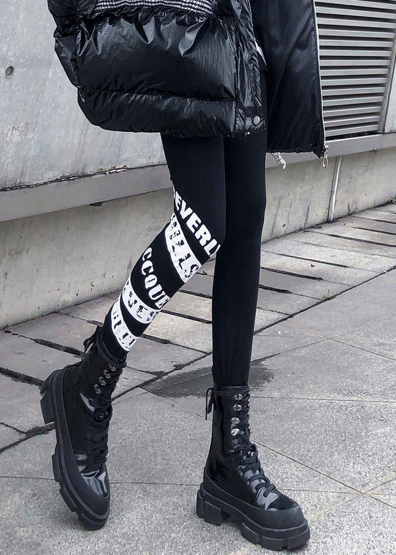 Black Leggings Female Winter Large Size High Waist Nine Points Feet Pants