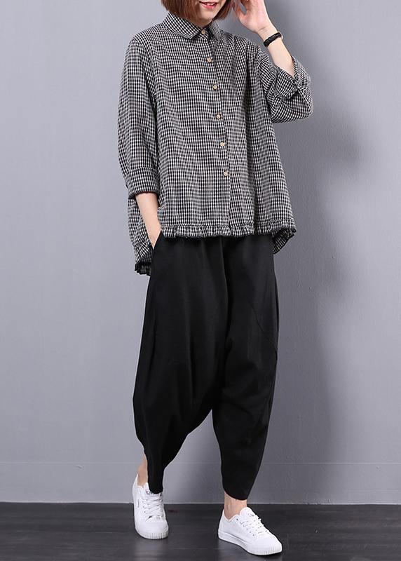 Black Plaid Shirt Suit Female Long Sleeve Spring and Autumn Loose Harem Pants Two-piece Suit
