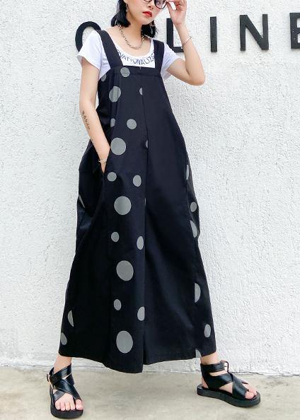Black Polka Dot Overalls New Loose Large Size Nine Points Straight Wide Leg Pants