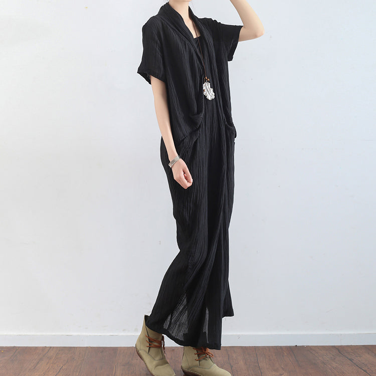 Black Texture Linen Dresses Summer Linen Sundress Caftans Oversized Gown