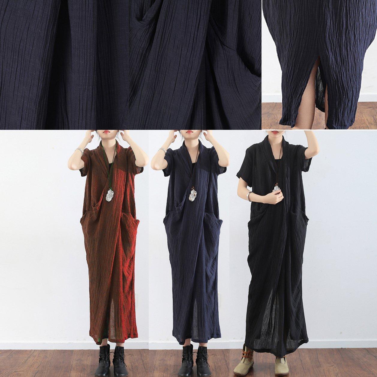 Black Texture Linen Dresses Summer Linen Sundress Caftans Oversized Gown
