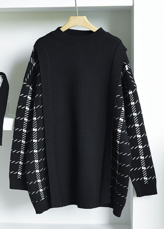 Black Thick Patchwork Knitwear Dress Winter