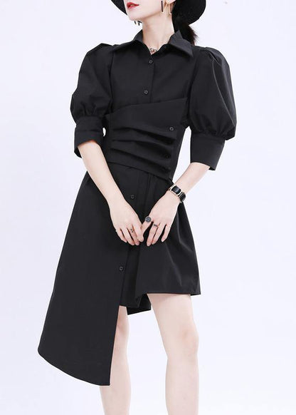 Black Tie Waist Cotton Asymmetrical Design Summer Dresses
