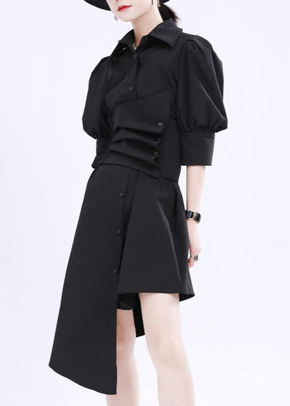 Black Tie Waist Cotton Asymmetrical Design Summer Dresses