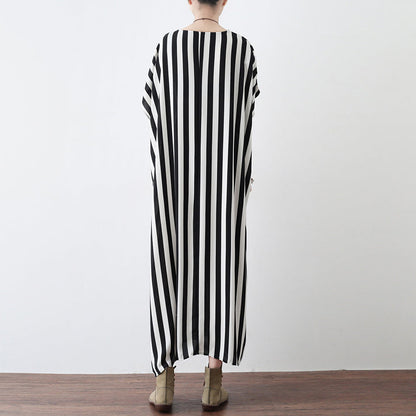 Black White Striped Summer Dresses Oversized Chiffon Caftans Maxi Dress Beach Dresses Sundress