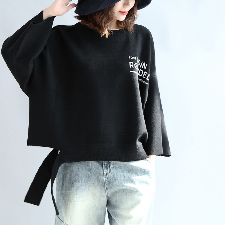 Black Woolen Short Tops Oversize Winter Clothing T Shirts