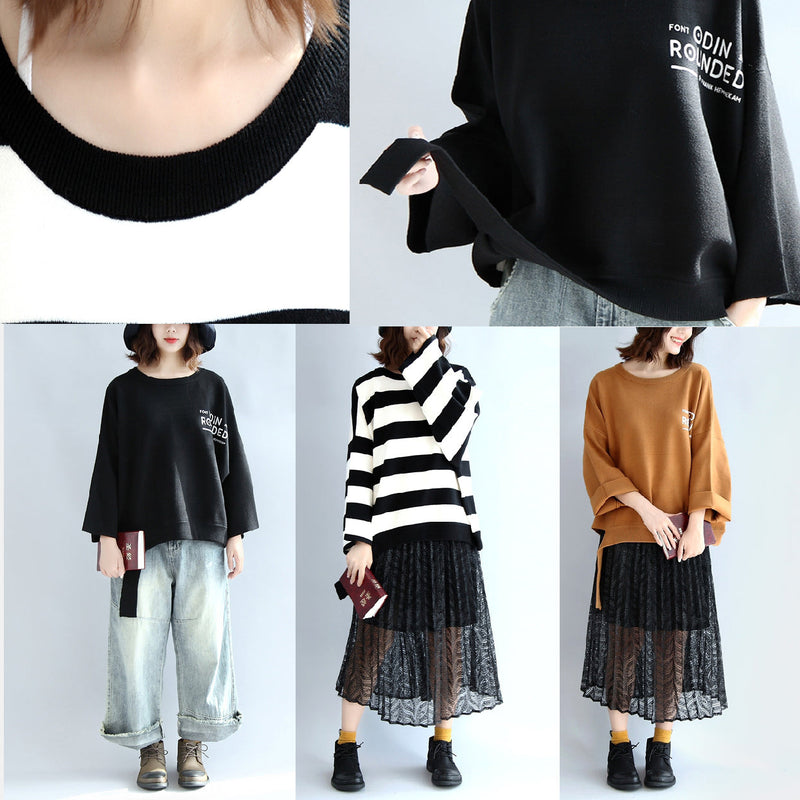 Black Woolen Short Tops Oversize Winter Clothing T Shirts