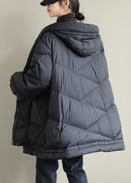Black Zippered Button Loose Winter Duck Down Jackets