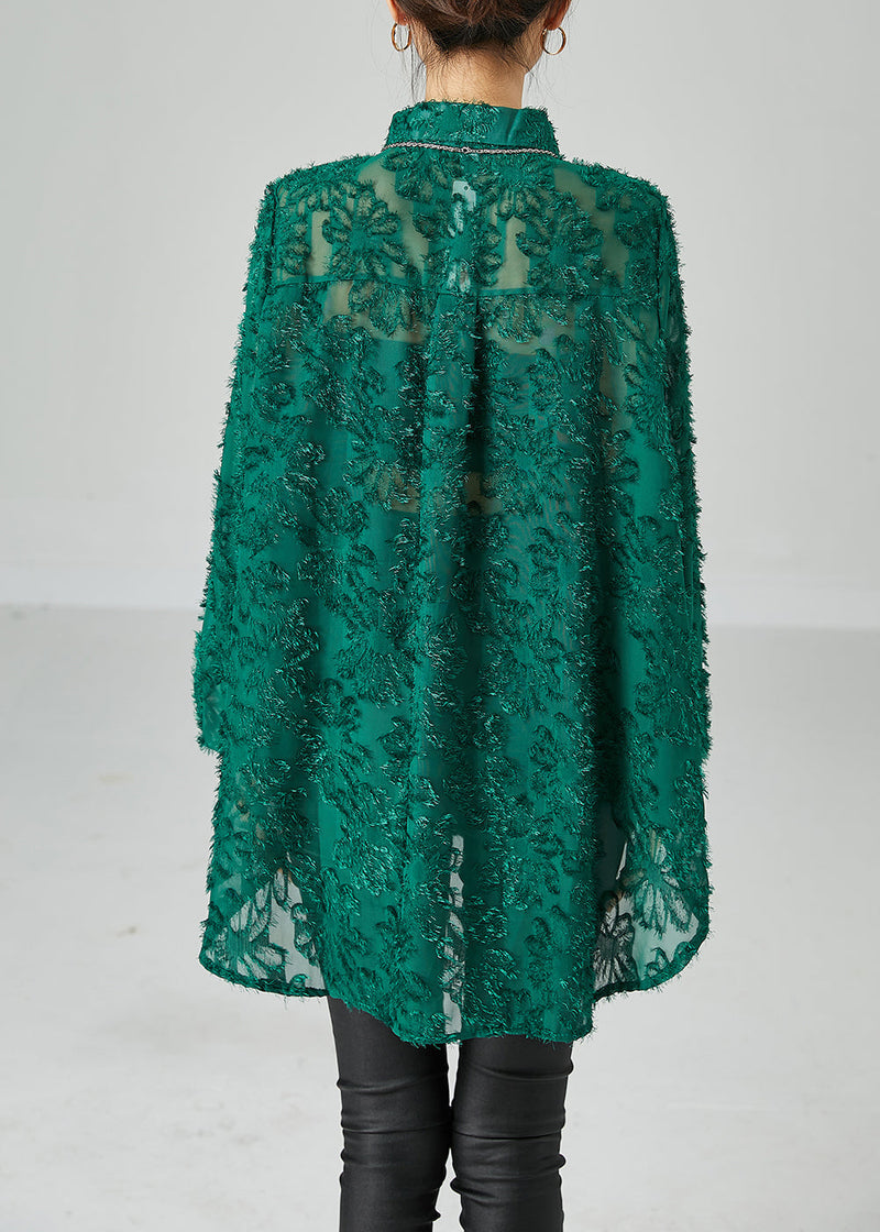 Blackish Green Loose Lace Upf 50+ Shirt Tops Fluffy Summer