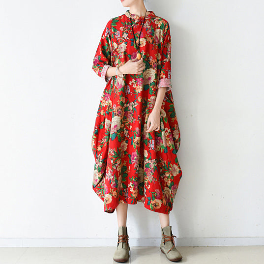 Blossom Red Baggy Chiffon Dresses Loose Chiffon Dress Spring Dresses